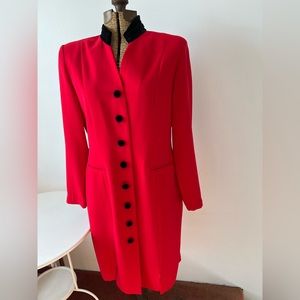 Red with Black Velvet Trim Fitted Long Blazer Jacket Vintage